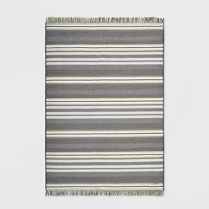 Indoor / Outdoor Area Rug 7x10 Beige/Grey Striped 