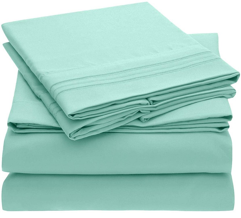 Light Color Embroidery Soft Sheet Set Wrinkle Resistant Full Light Green 