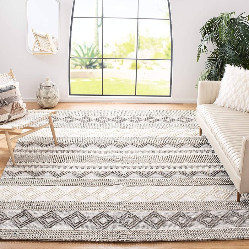 Square Handmade Boho Wool Cotton Rug