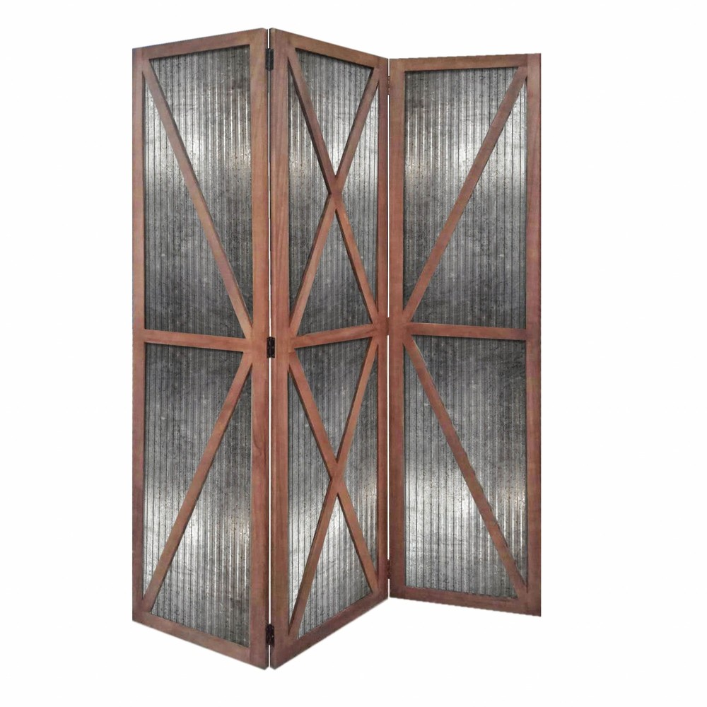 47" x 1.5" x 67" Silver And Brown, Wood And Metal, Industrial - Screen