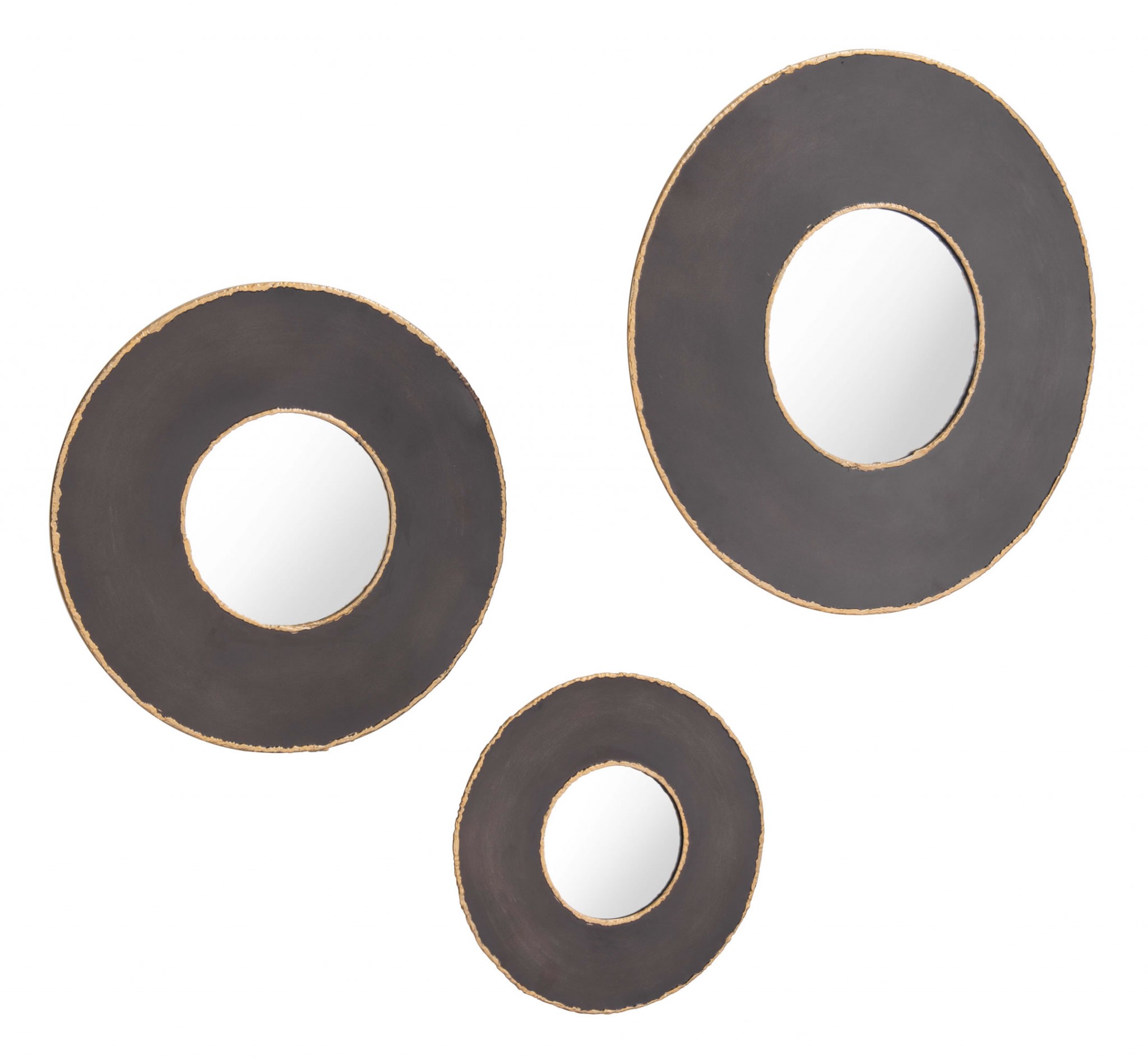 19.7" x 1.2" x 19.7" Black, Steel, Mirror & MDF, Round Mirrors - Set of 3