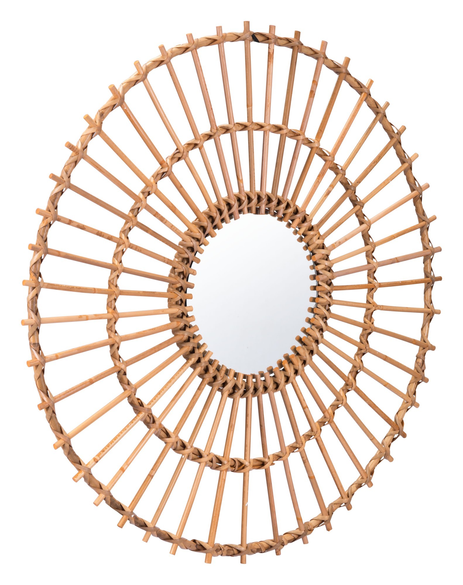 29.9" x 1.6" x 29.9" Brown, Mirror, Rattan, Round Mirror