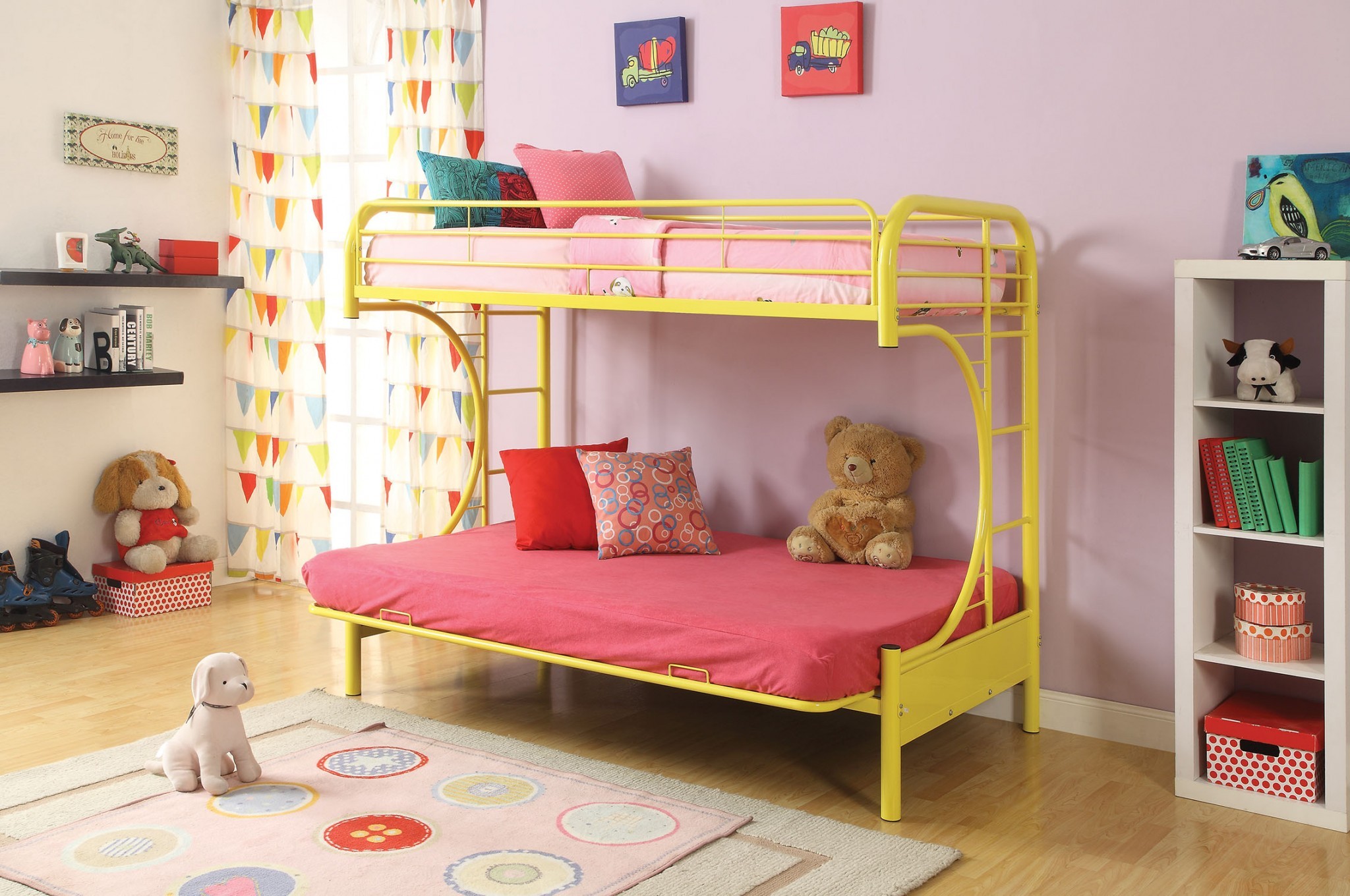 78" X 41" X 65" Twin Over Full Yellow Metal Tube Bunk Bed