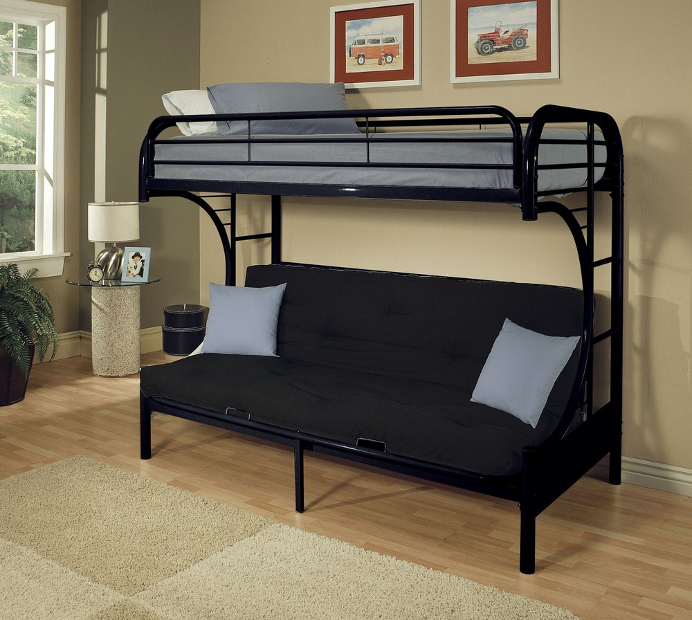 84" X 62" X 65" Twin Xl Over Queen Black Metal Tube Futon Bunk Bed