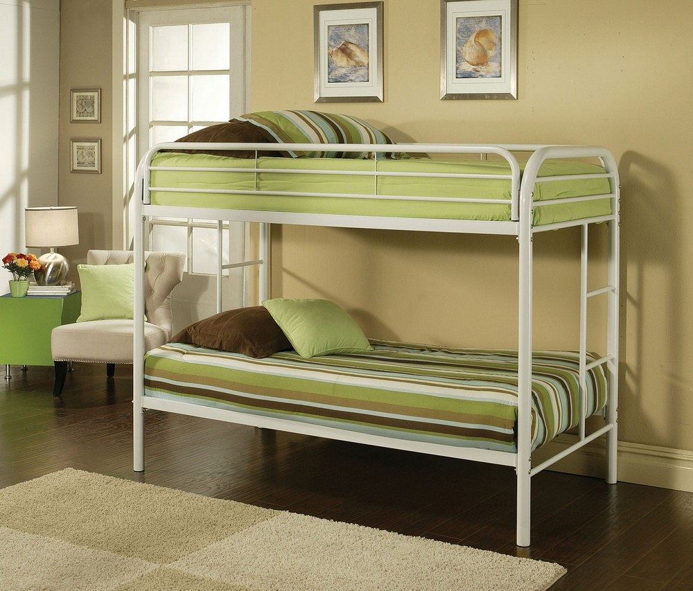 78" X 41" X 60" Twin Over Twin White Metal Tube Bunk Bed