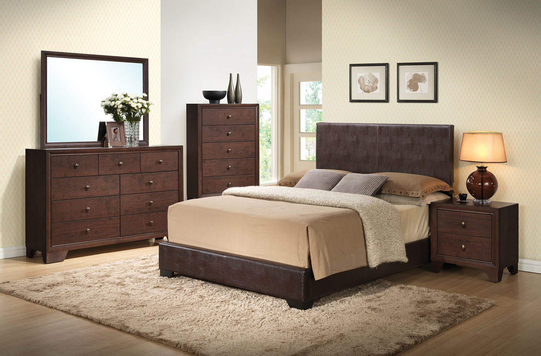 86" X 79" X 47" Brown Pu Eastern King Panel Bed