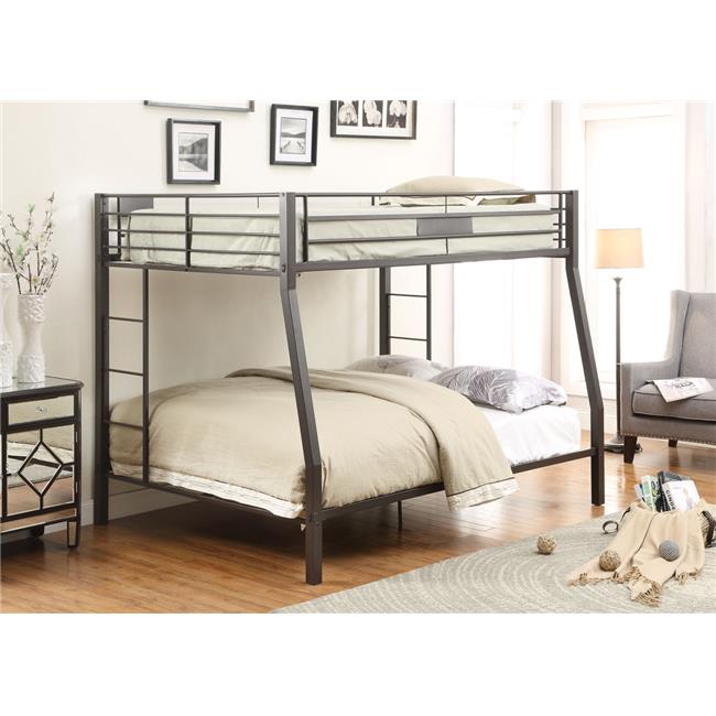 Sandy Black Metal Finish Twin over Full Bunk Bed with Builtin Side Laddders