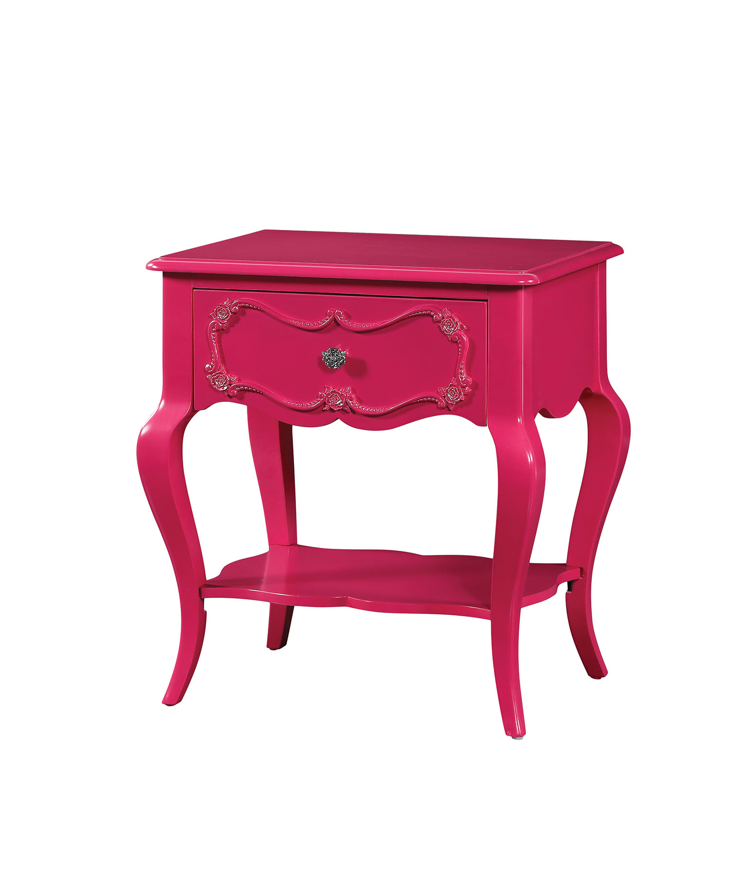 24" X 17" X 26" Magenta Pine Wood Nightstand