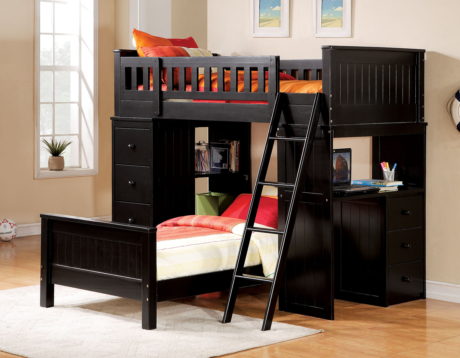 79" X 42" X 66" Black Wood Loft Bed