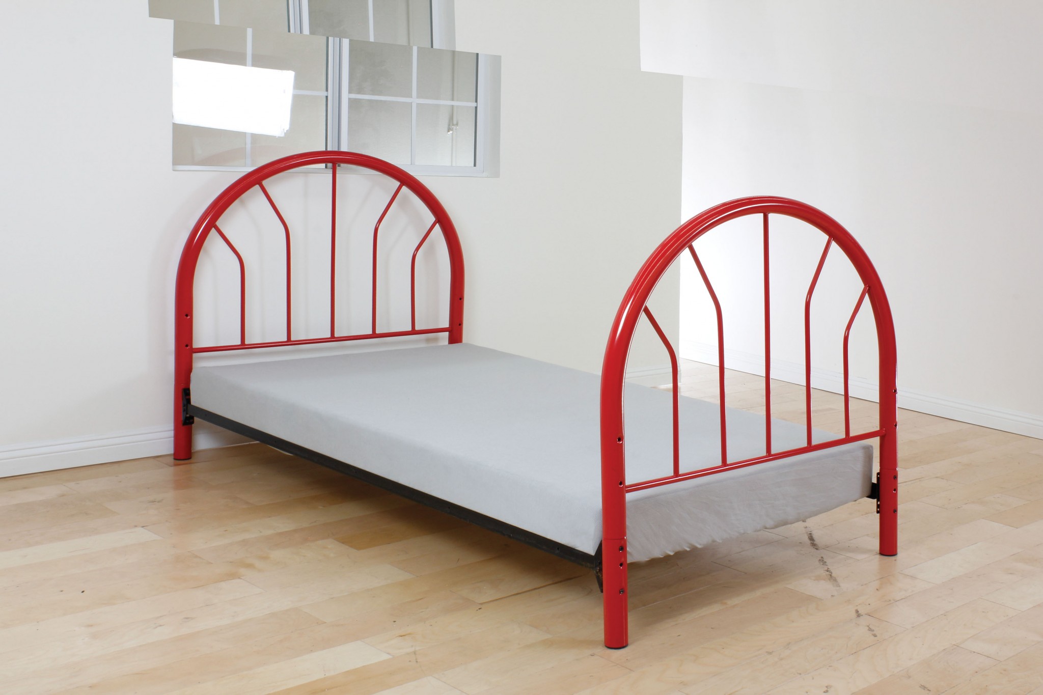 39" X 2.5" X 42" Red Metal Tube Twin Headboard And Footboard