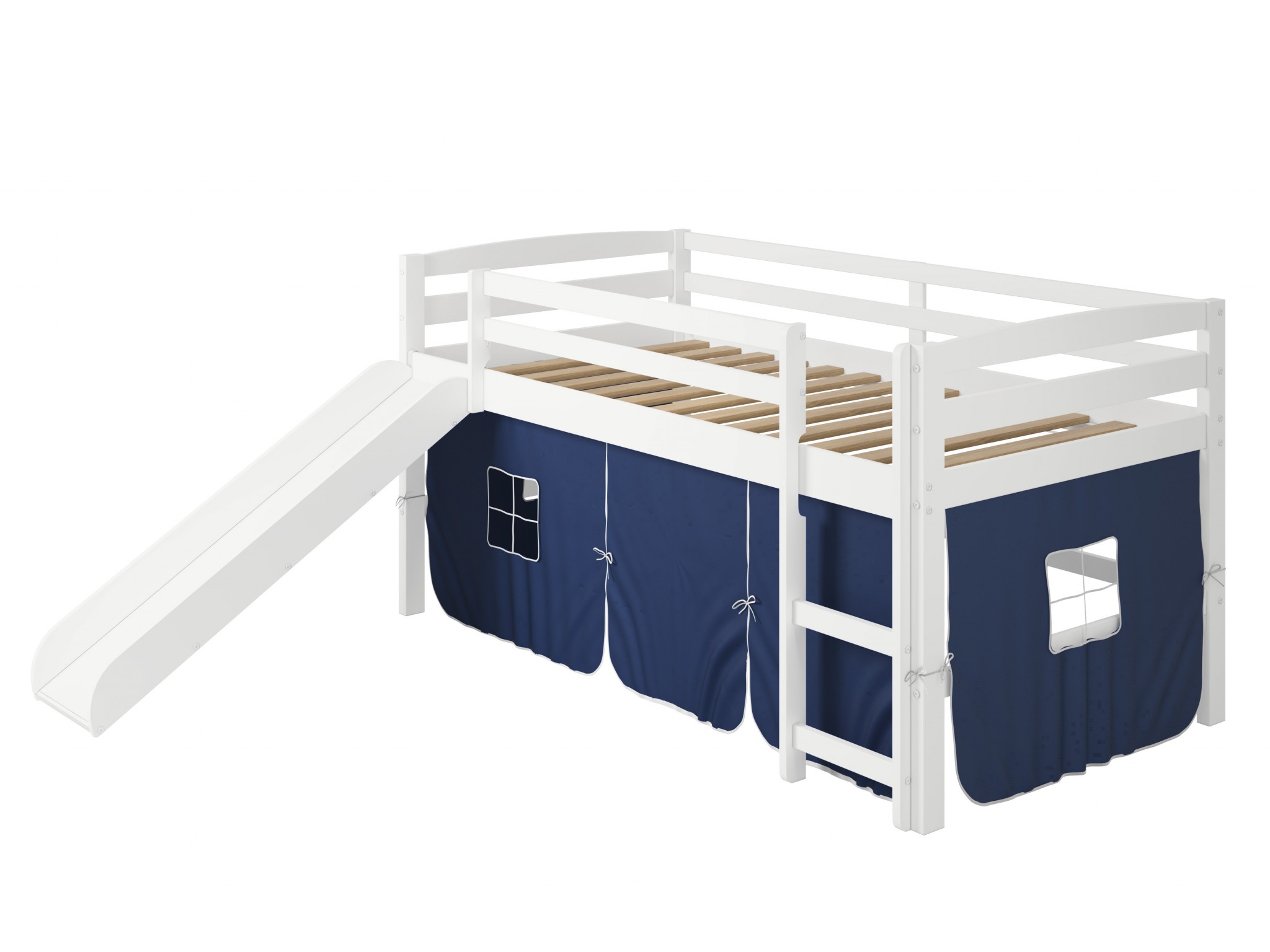 41" X 81" X 46" White Solid Pine Blue Tent Loft Bed with Slide and Ladder