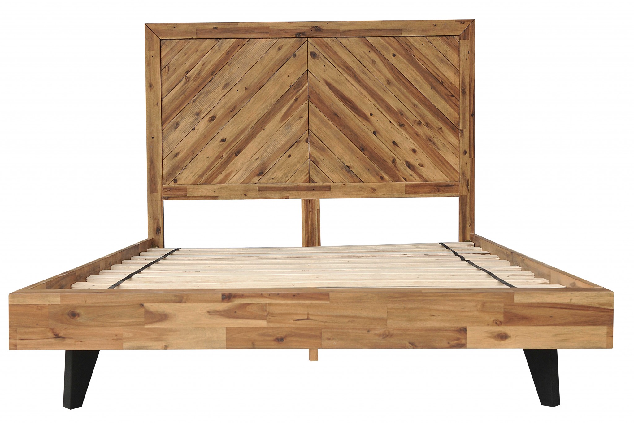 80" X 88" X 54" Natural Acacia Wood 7 Plywood Metal King Size Bed