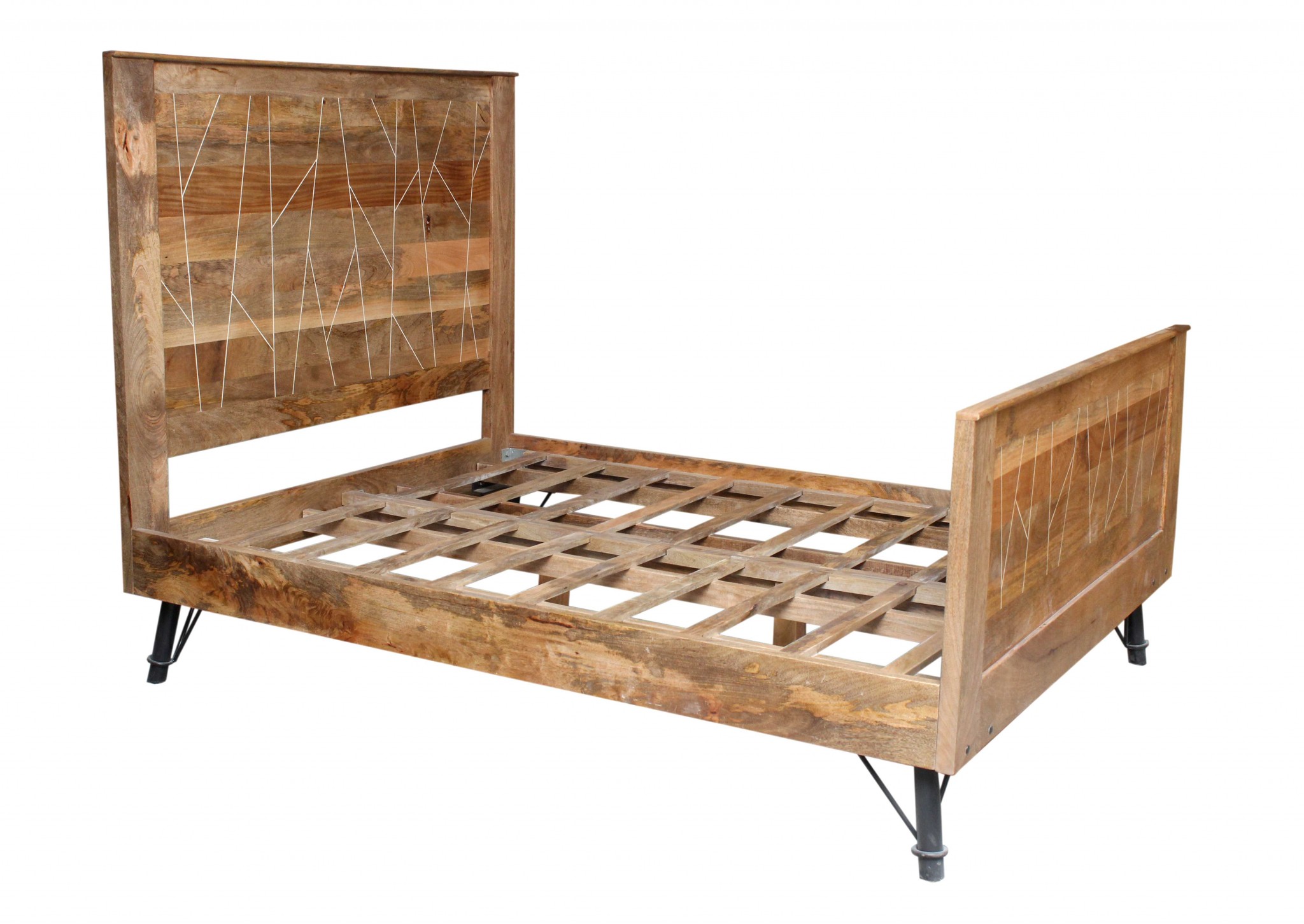 60" X 80" X 61" Natural Tones Mango Wood Queen Size Bed