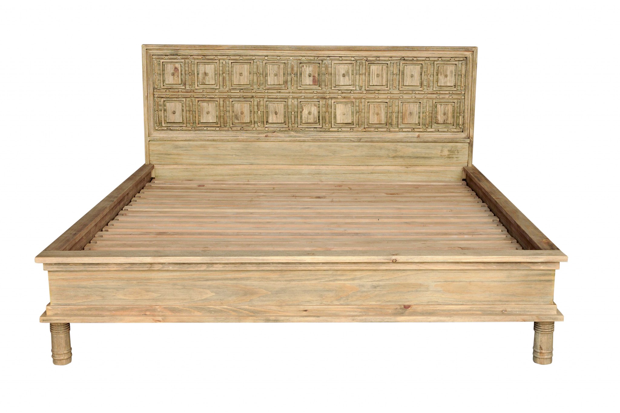 85" X 88" X 49" Natural Pine Wood King Size Bed