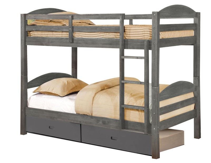 81" X 42.5" X 64.75" Grey Solid and Manufactured Wood Twin or Twin Bunk Bed with 2 Drawers
