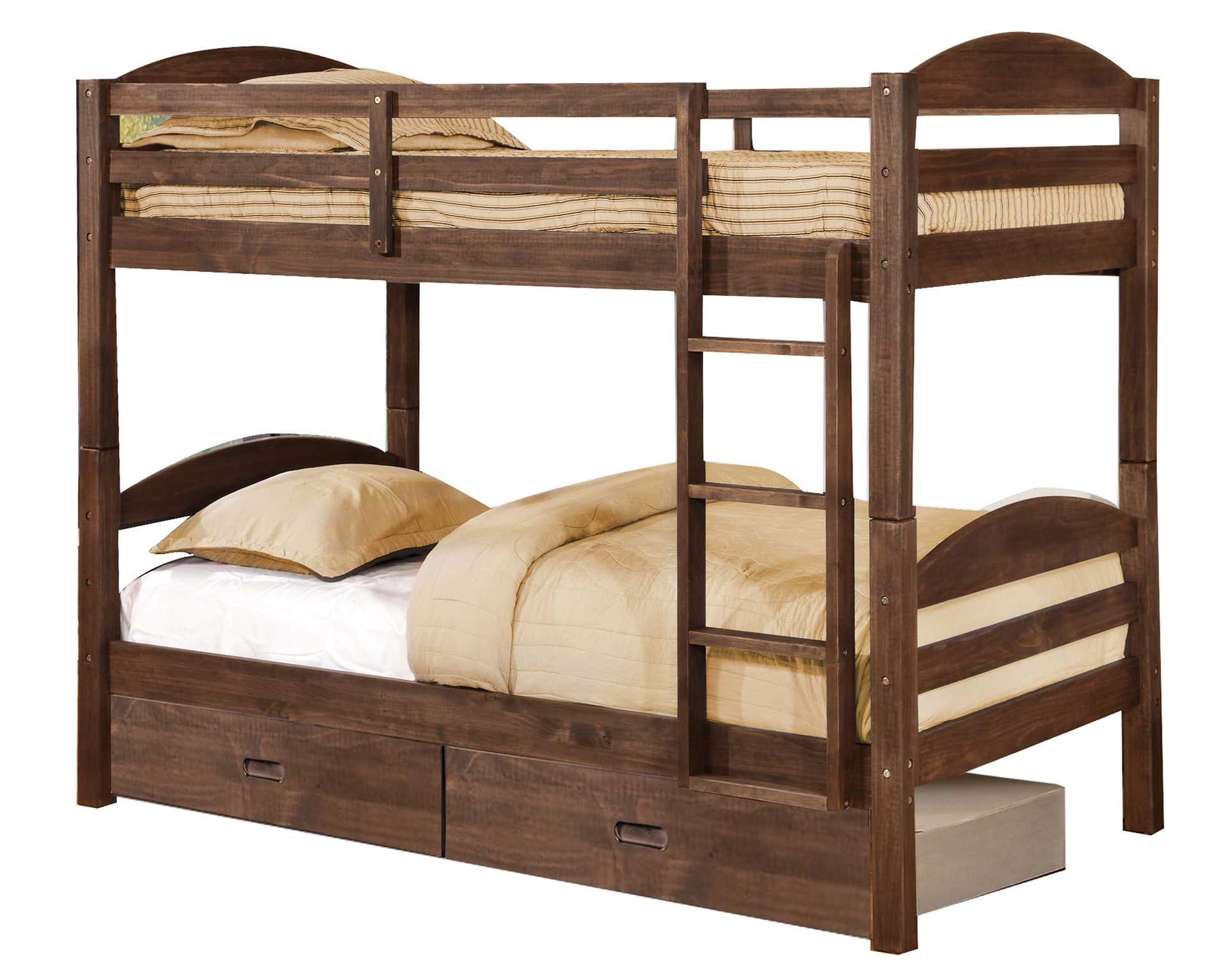 81" X 42.5" X 64.75" Brown Solid and Manufactured Wood Twin or Twin Bunk Bed with 2 Drawers