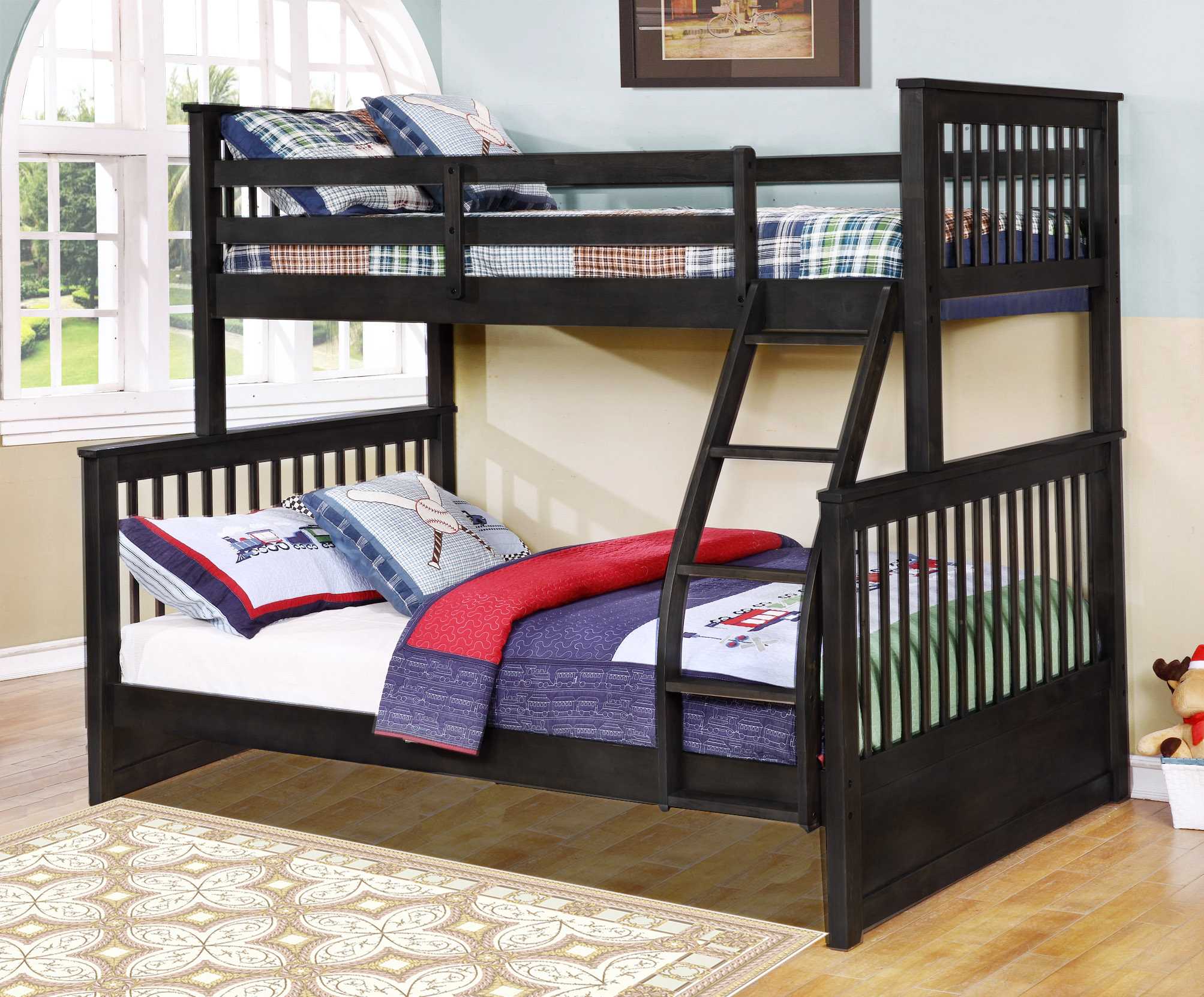 80.5" X 41.5-57.5" X 70.25" Charcoal Manufactured Wood and Solid Wood Twin or Full Bunk Bed