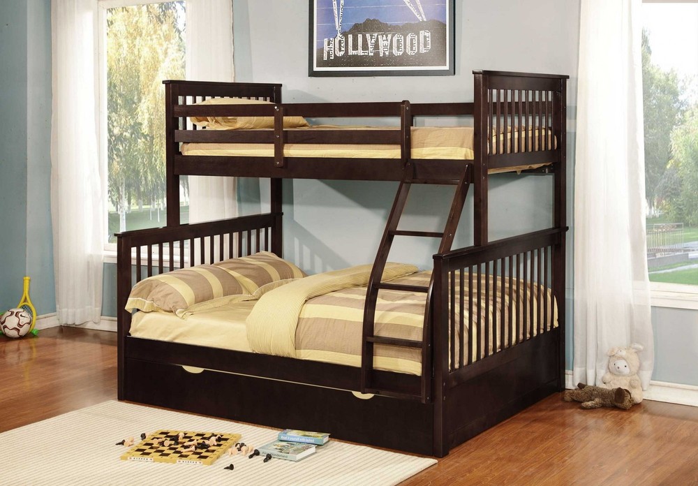 80.5" X 41.5-57.5" X 70.25" Brown Manufactured Wood and Solid Wood Twin or Full Bunk Bed with Matching Trundle