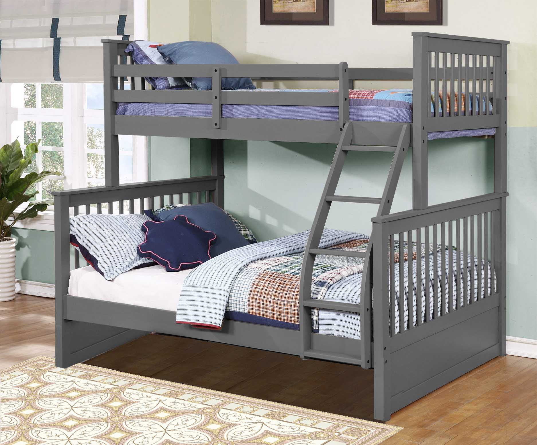 80.5" X 41.5-57.5" X 70.25" Grey Manufactured Wood and Solid Wood Twin or Full Bunk Bed