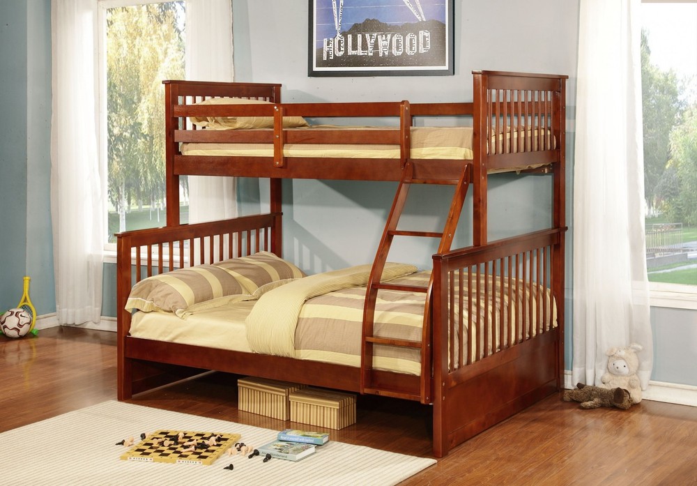 80.5" X 41.5-57.5" X 70.25" Walnut Manufactured Wood and Solid Wood Twin or Full Bunk Bed