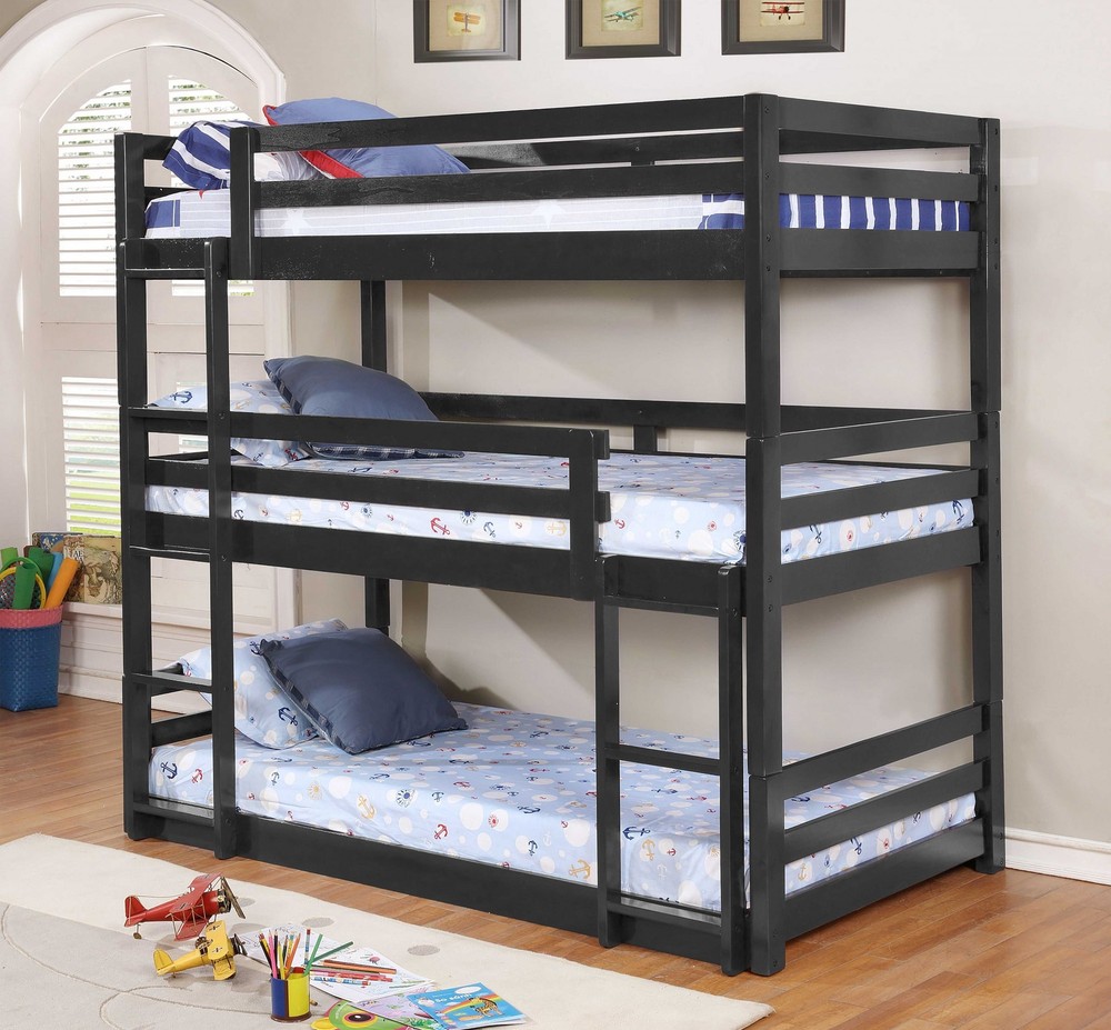 79.5" X 41.75" X 76.75" Charcoal Solid Wood Twin Triple Bunk Bed