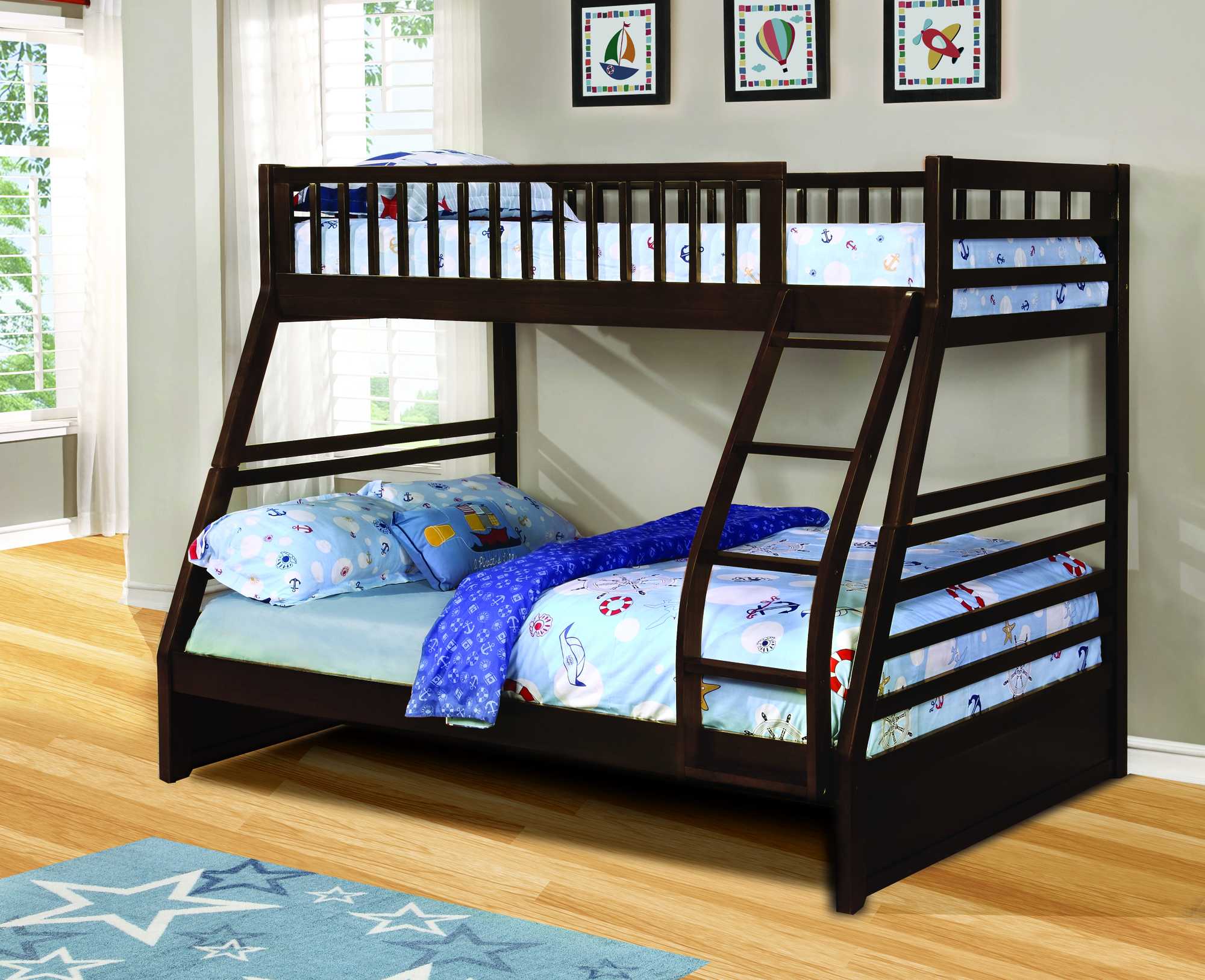 78.75" X 42.5-57.25" X 65" Brown Manufactured Wood and Solid Wood Twin or Full Bunk Bed