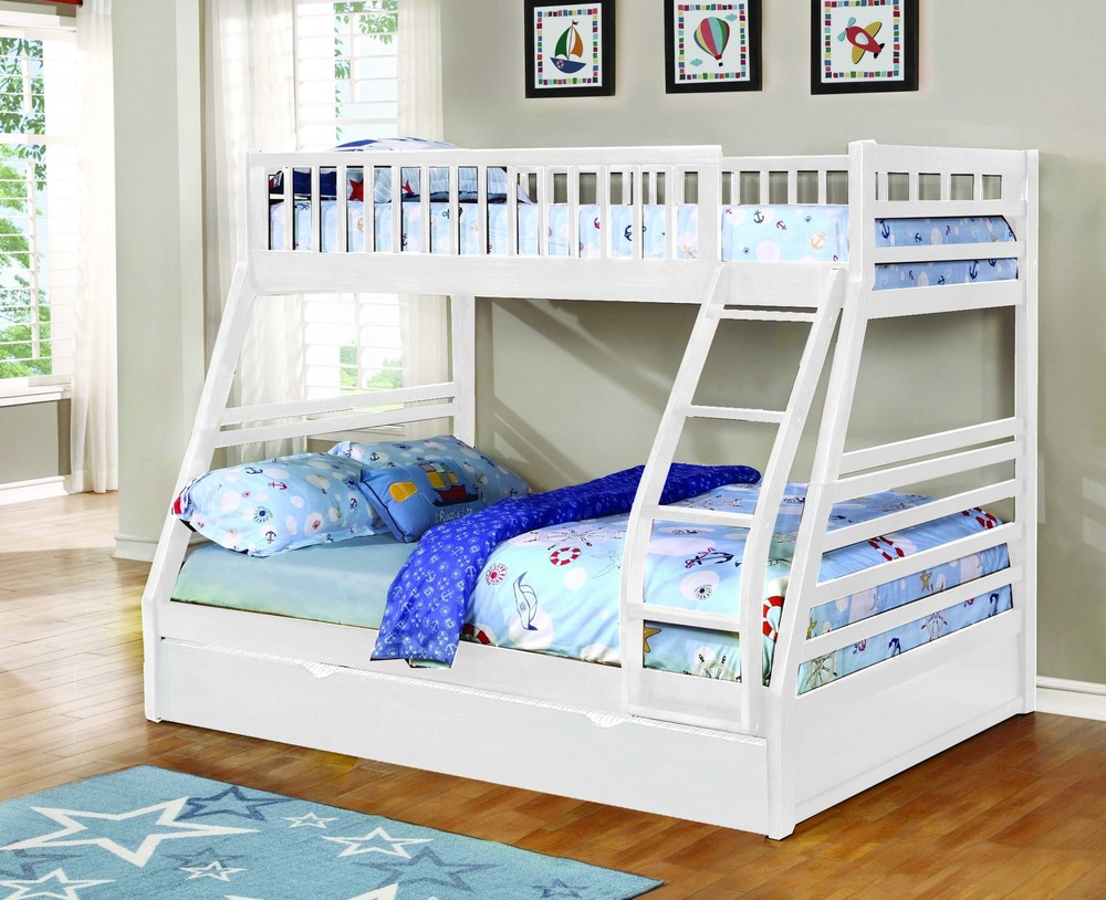 78.75" X 42.5-57.25" X 65" White Manufactured Wood and Solid Wood Twin or Full Bunk Bed with Matching Trundle