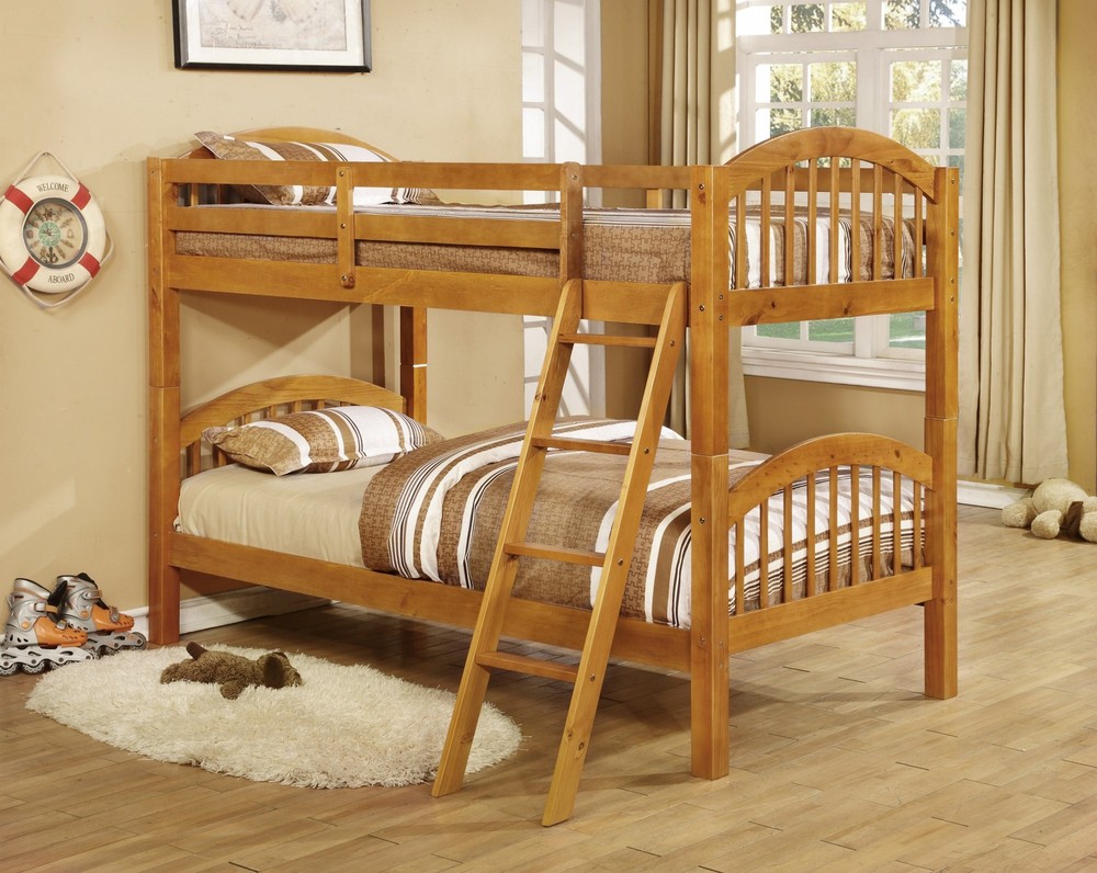 81.25" X 42.5" X 62.5" Oak Solid and Manufactured Wood Twin or Twin Arched Wood Bunk Bed