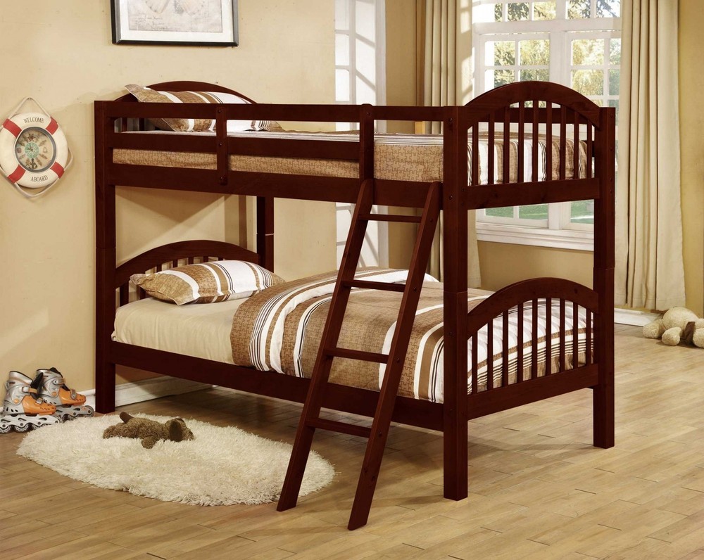81.25" X 42.5" X 62.5" Cherry Solid and Manufactured Wood Twin or Twin Arched Wood Bunk Bed