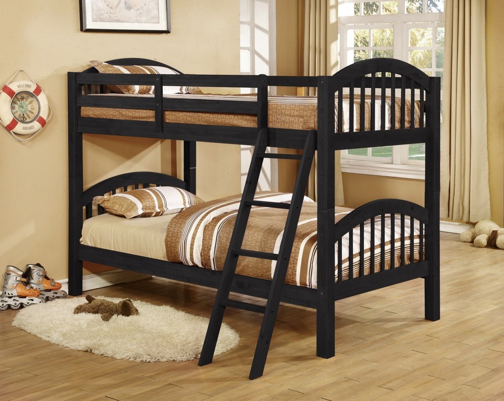81.25" X 42.5" X 62.5" Charcoal Solid and Manufactured Wood Twin or Twin Arched Wood Bunk Bed
