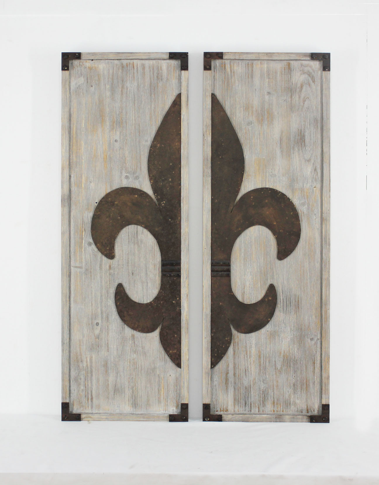 15.75" x 47.25" x 2" Wood, Metal Fleur-De-Lis Pattern - Wall Plaques Set