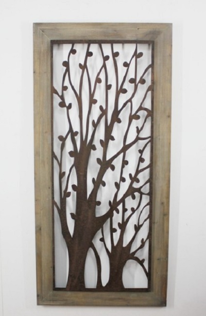26.5" x 55.5" x 1.75" Brown, Wood, Metal Tree Pattern - Wall Plaque