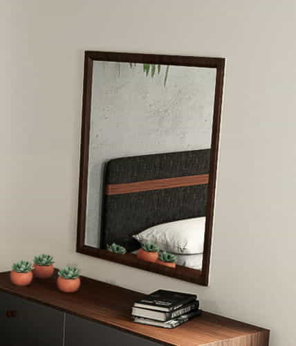 35" Walnut MDF Veneer and Glass Mirror