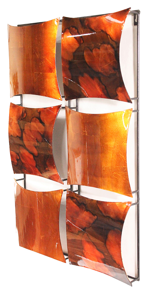 16" X 2" X 25" Copper, Brown And Orange Metal Vertical Panel Wall Decor