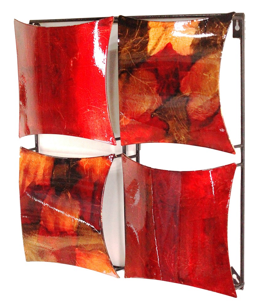 16" X 2" X 16" Copper, Red And Gold Metal 4-Panel Square Wall Decor