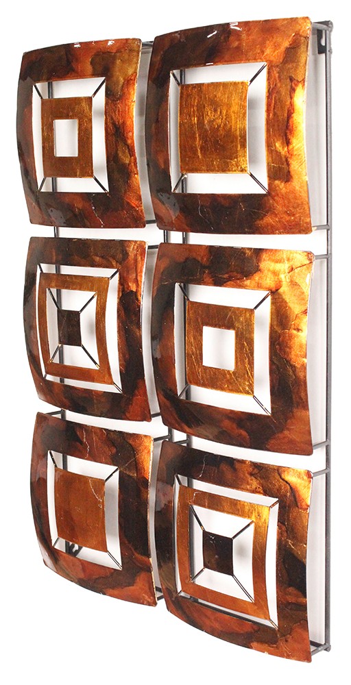 16" X 2.75" X 25" Copper Brown And Orange Metal Vertical Panel Wall Decor