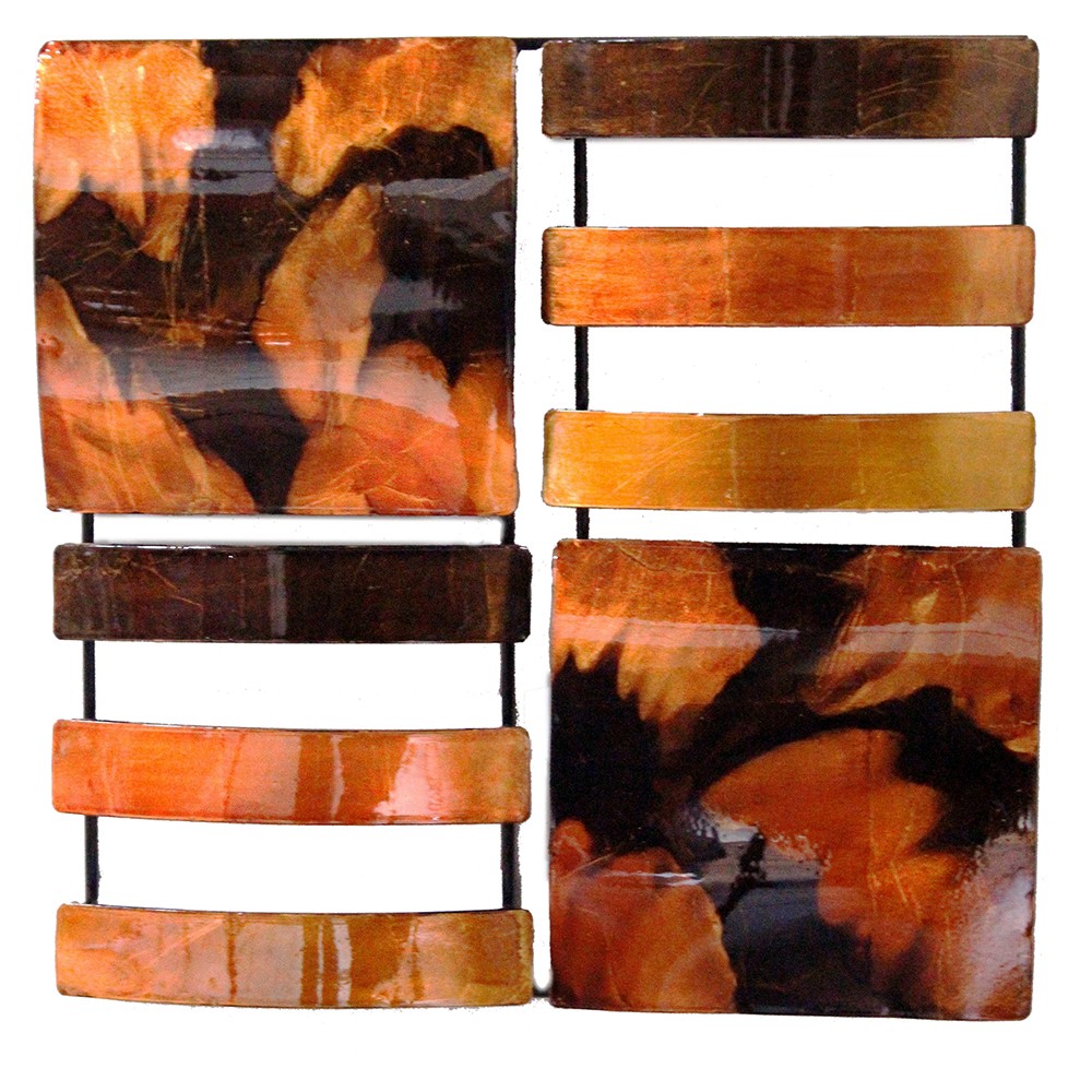 16" X 2.5" X 16" Copper Brown And Orange Metal 4 Panel Square Metal Wall Decor