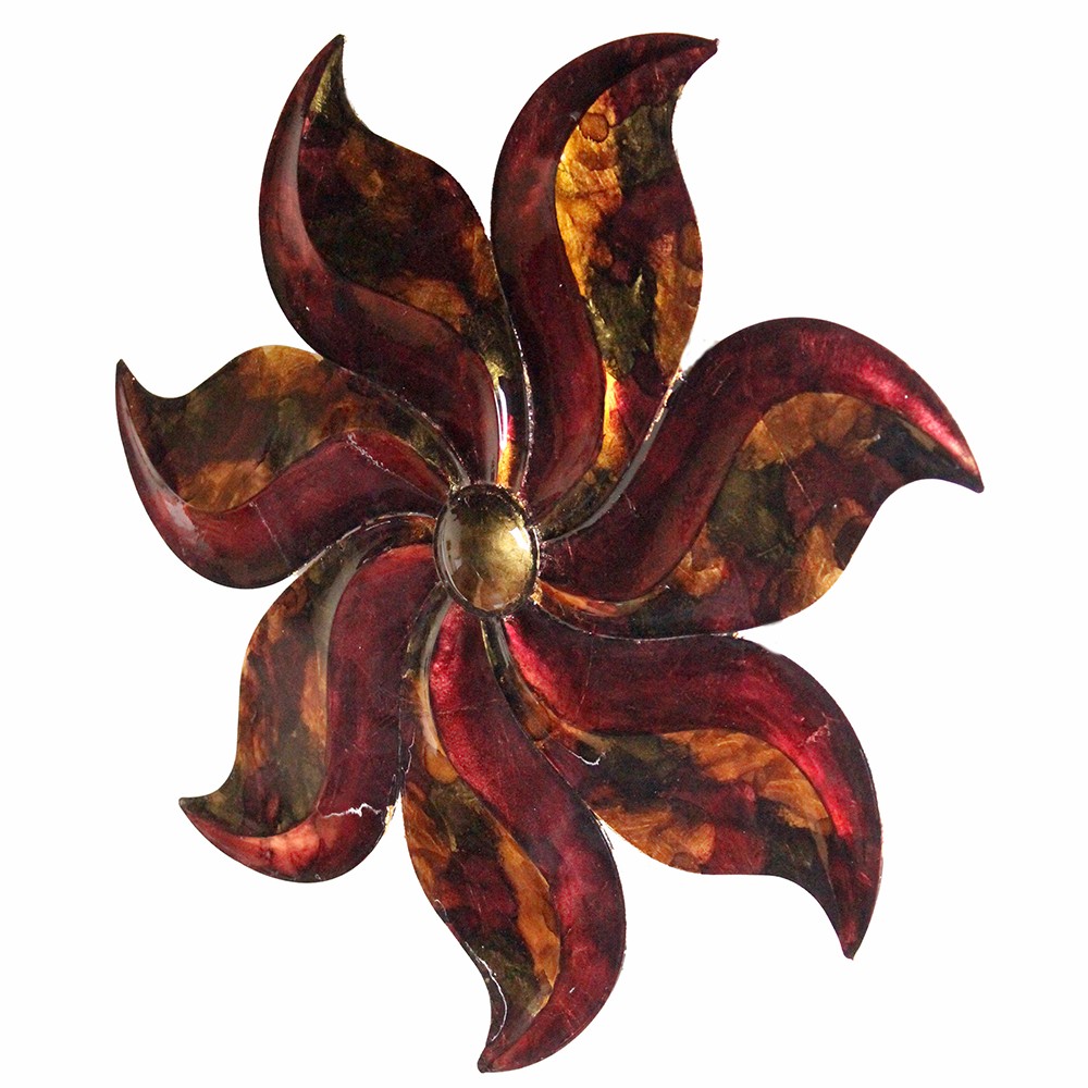 17.25" X 2" X 17.25" Burgundy Copper And Brown Metal Small Flower Metal Wall Decor