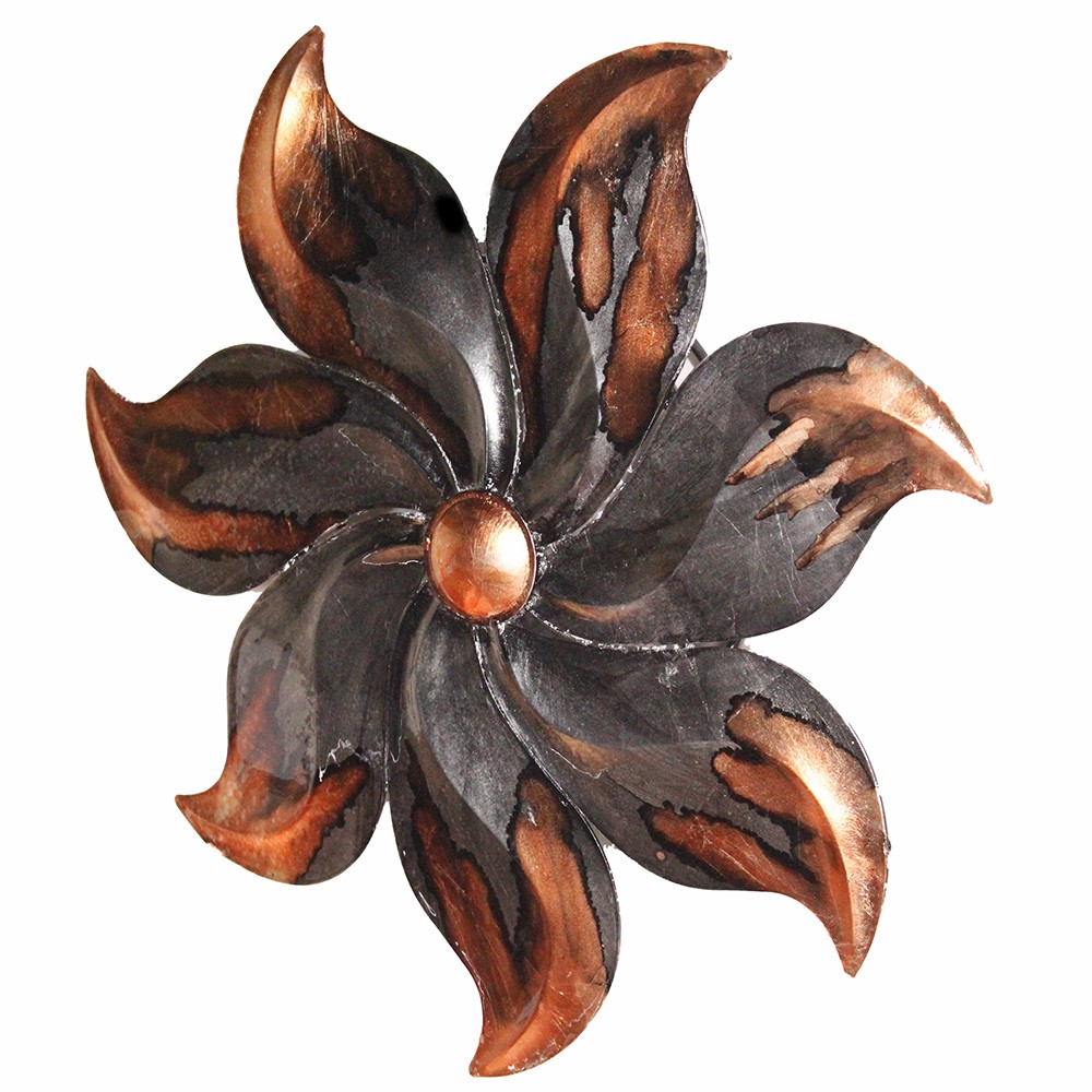 17.25" X 2" X 17.25" Copper And Pewter Metal Small Flower Metal Wall Decor