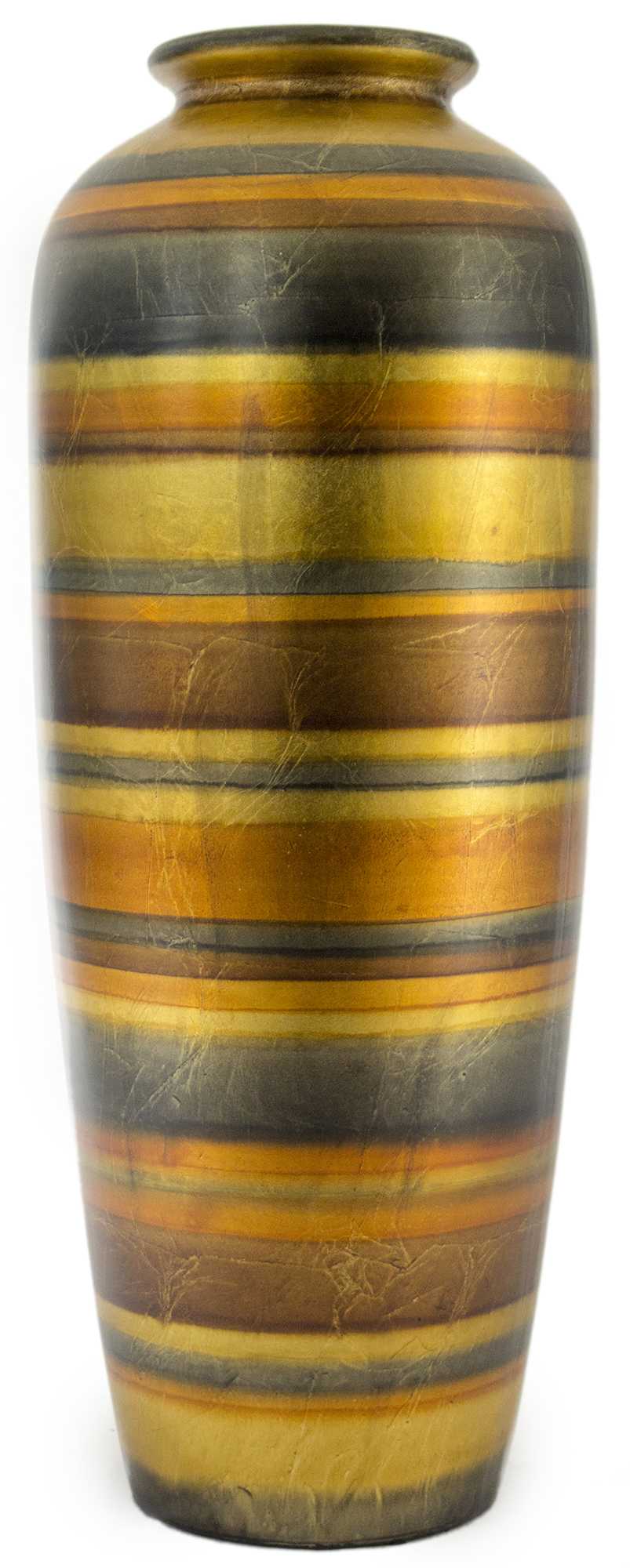 9" X 9" X 24" Gold. Copper, Bronze And Pewter Ceramic Water Jug Floor Vase