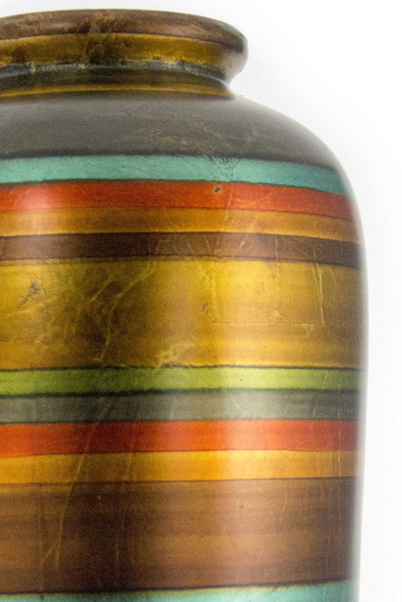 8" X 8" X 20" Gold, Bronze, Copper, Pewter, Red, Green And Blue Ceramic Water Jug Floor Vase