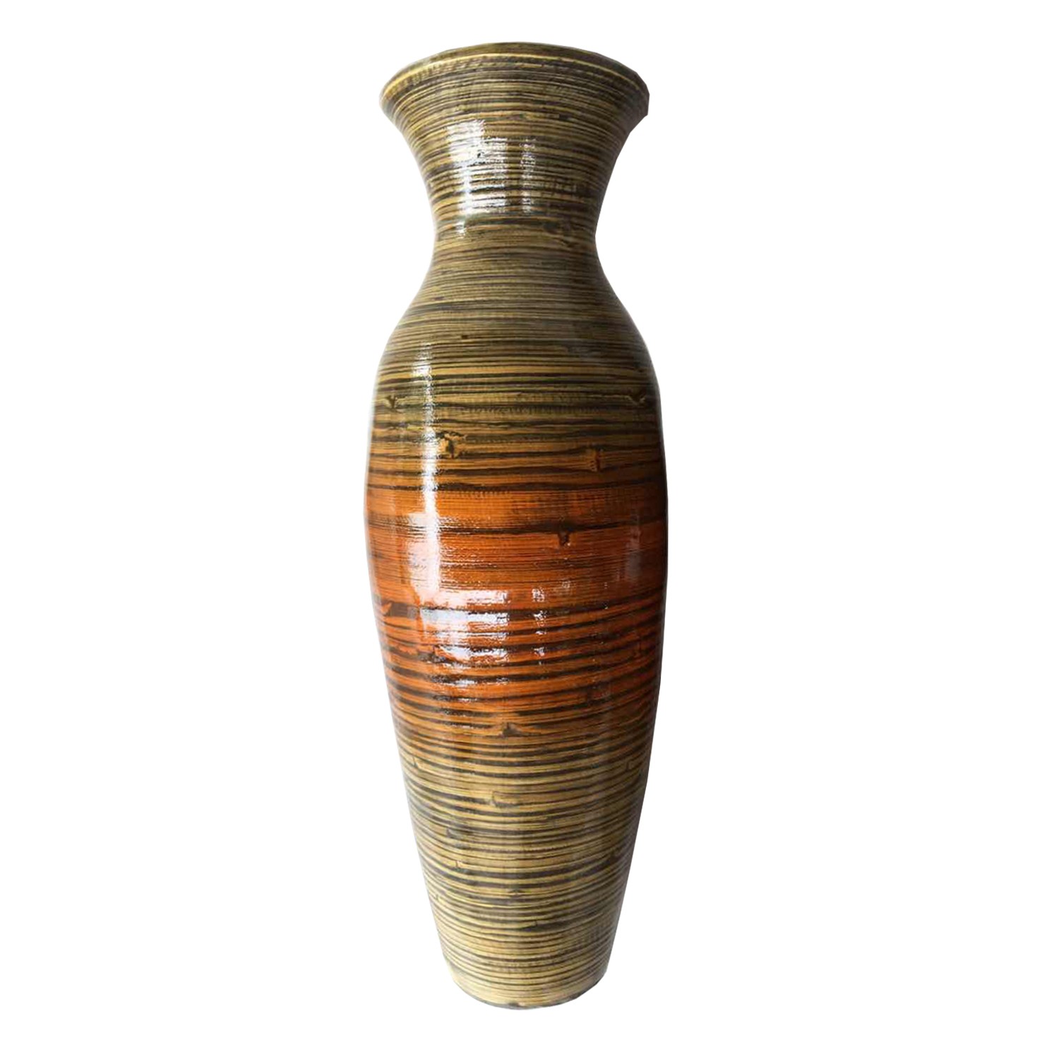 29.5" Tall Distressed Gold Spun Bamboo Floor Vase