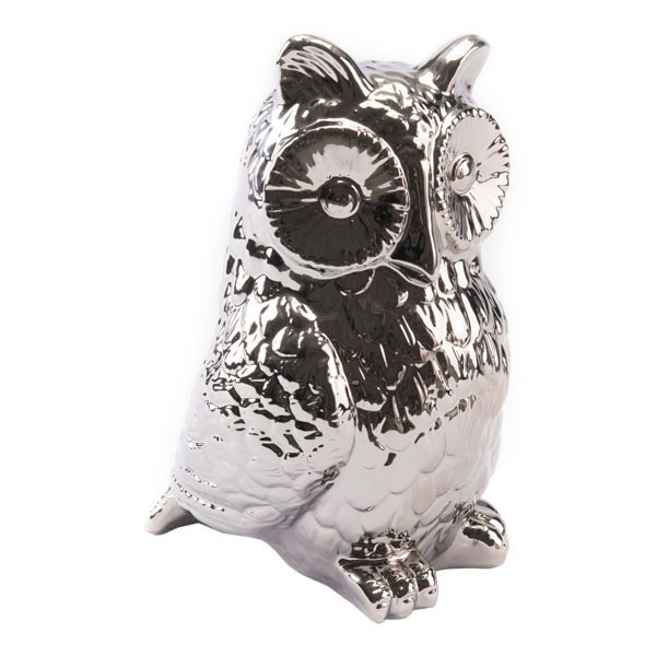 6.5" X 7.9" X 10.6" Silver Owl Figurine Or Decor