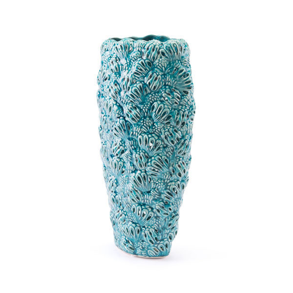 7.9" X 4.3" X 15.9" Teal Ceramic Petals Vase