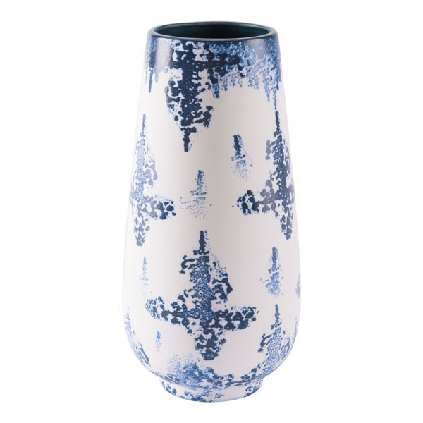 6.9" x 6.9" X 14" Artful Blue And White Ceramic Vase