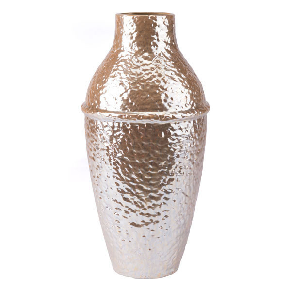 8.5" X 8.5" X 16.9" Textured Pearl Yellow Ceramic Vase