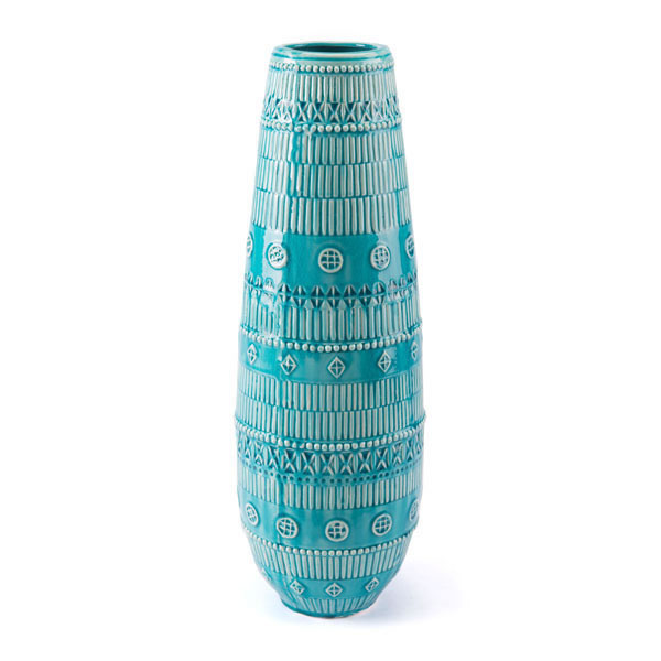 8.3" X 8.3" X 24.4" Blue Tribal Vase
