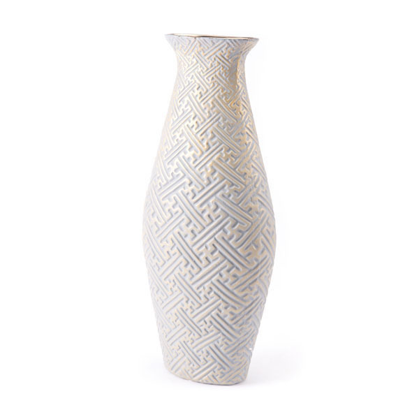 7.9" X 4.7" X 18.3" Beautiful Scalloped Gray And Gold Ceramic Vase