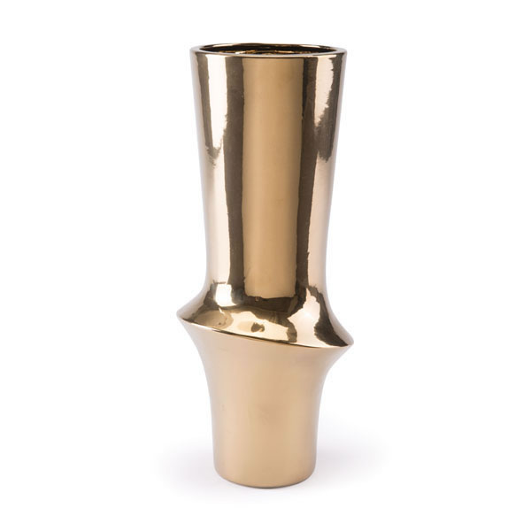 7.1" X 7.1" X 17.1" Luxe Gold Ceramic Vase