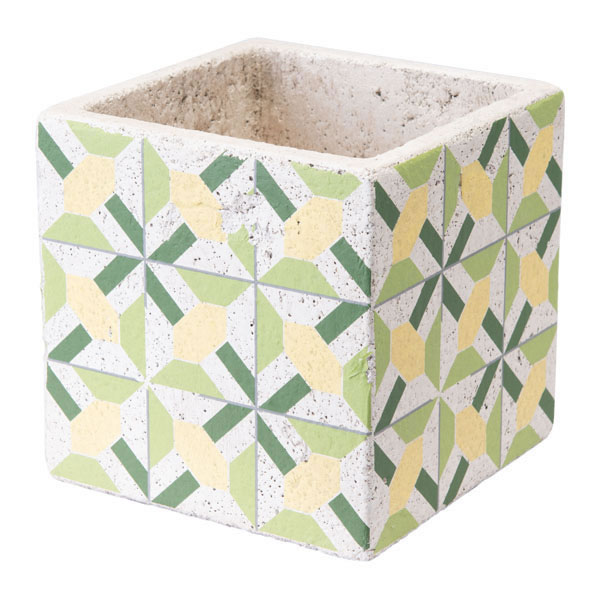 6.1" X 6.1" X 6.1" Green And Yellow Cement Flower Planter